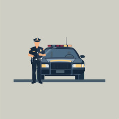 Police Officer Standing in Front of Patrol Car © Akmal