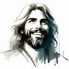 Fototapeta premium Minimalist watercolor portrayal of faith, hope, and love through gentle smile