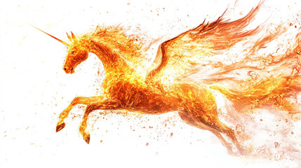 Pegasus made of fire and flames isolated on a white background.