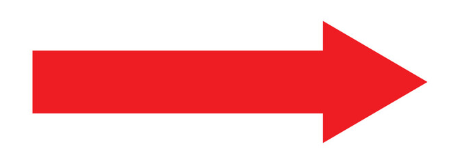 Long red arrow icon vector pointing right. Arrow shape element. Bold arrow icon. large size red long arrow. Long arrows icon. 