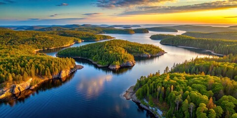 Fototapeta premium Pukaskwa National Park Aerial View at Dawn, Ontario, nature, Ontario, nature, aerial view, landscape photography