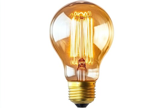 A glowing vintage Edison light bulb with a visible filament, isolated on a white background. - Powered by Adobe
