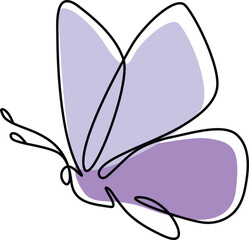 Blue butterfly continuous line art isolated on a white background. 