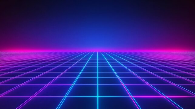 A futuristic cyberpunk neon grid in deep blues and purples