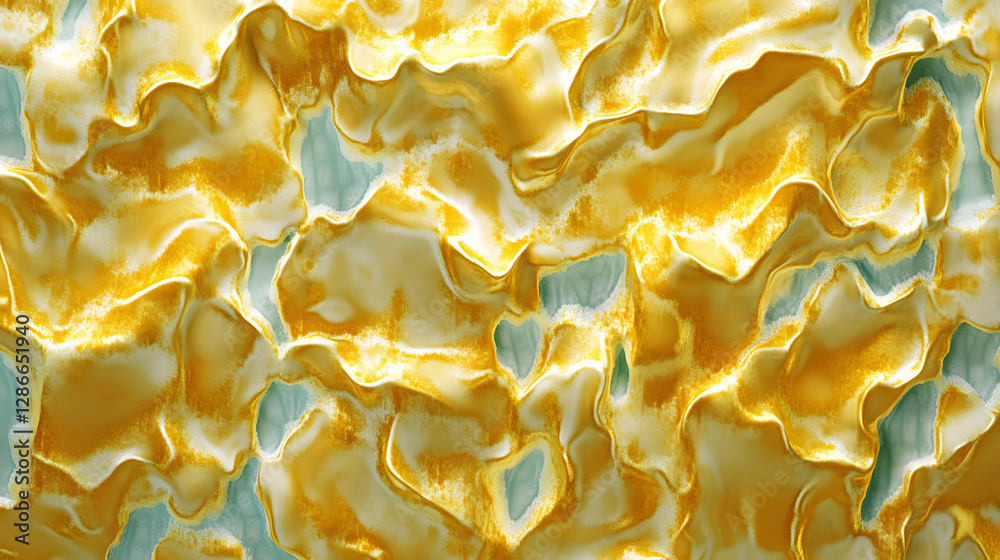 Poster abstract gold and green background with flowing water patterns creating a captivating visual effect