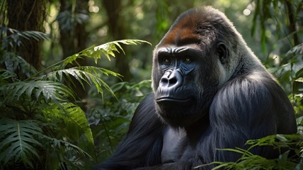 Obraz premium Rare Cross River Gorilla in Its Lush Natural Forest Habitat