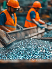 Rare earth minerals industry. Elements mining energy. Extraction renewable. Workers sorting rare earth materials in a controlled environment.