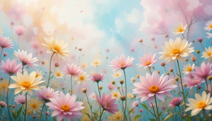 Obraz premium Blooming flower field nature digital artwork vibrant serene gigapixel