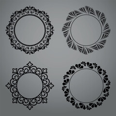 Set of decorative frames Elegant vector element for design in Eastern style, place for text. Floral black and gray borders. Lace illustration for invitations and greeting cards