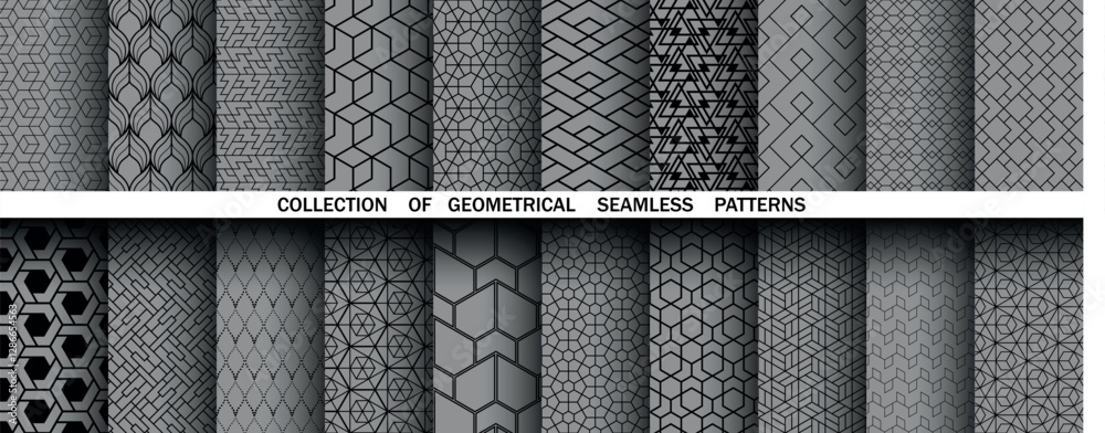 Aufkleber Geometric set of seamless black and gray patterns. Simple vector graphics