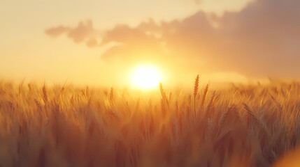 Golden Hour Grain Field: A captivating image of a golden field of grain at sunset, showcasing the radiant beauty of nature's artistry. 