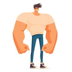 Cartoon muscular guy flat vector illustration isolated on  white background