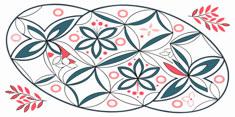 Illustrate a floral patchwork quilt pattern with geometric symmetry.