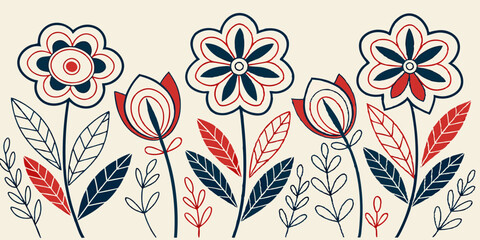 Create a modern geometric floral pattern with bold abstract flower shapes and line art.