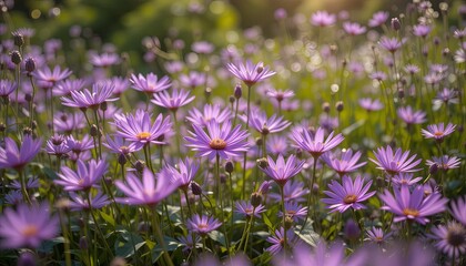 Obraz premium Vibrant purple flower field nature photography sunny atmosphere close-up beauty