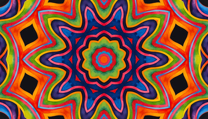 Bright multicolored watercolor wavy stripes on black background,