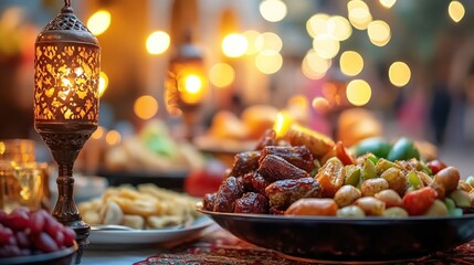 Celebration of ramadhan kareem with joyful gathering and festive feast
