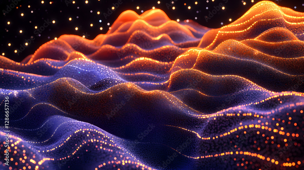 Poster computer generated image of a wave with abstract tulip design in a celestial environment