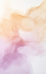 Abstract watercolor painting with soft peach and pink tones, depicting flowing fluid patterns and smooth transitions, representing gentle motion and ethereal beauty.