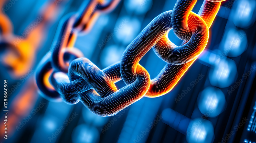 Poster conceptual abstraction of a chain link with a blurred background highlighting its structure and desi
