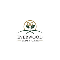 Elegant Everwood Elder Care Logo Featuring a Leaf Design