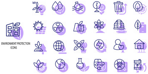 Environment Protection simple concept 24 colour icons set. Contains such energy, carbon, green .Vector illustration.
