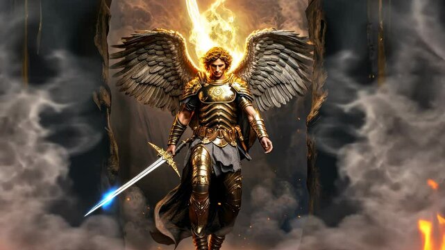 Powerful Angel wearing an armor and a sword in the war against evil 4K