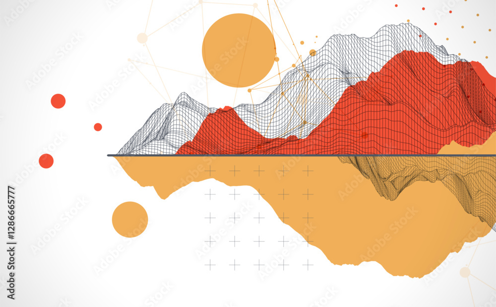 Poster trendy abstract wireframe background. modern science or technology art elements. surface illustratio