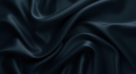 Fototapeta premium A deep blue fabric texture with a wavy pattern The material appears to be satin or silk with a smooth and glossy finish The folds and creases create shadows and highlights adding depth 