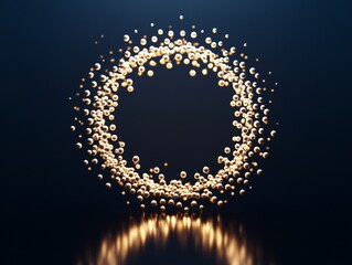 Golden Sphere Particles Forming a Circular Design on Dark Background