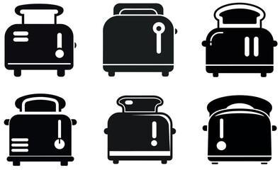 Simple Black and White Toaster Icons Set