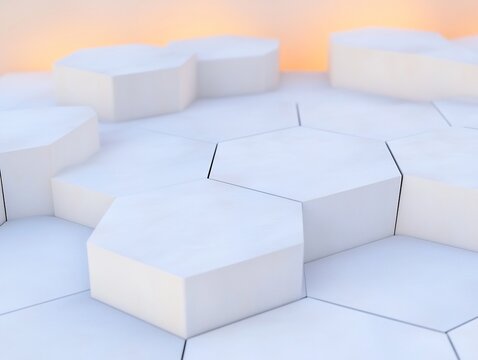 Soft light illuminates abstract white hexagon pattern forming calming geometric background. AI Generated