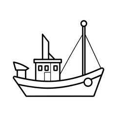 Fishing Trawler Outline Sketch Vector for Branding