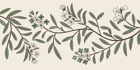 Create a eucalyptus and thyme pattern with elegant herbal vines.