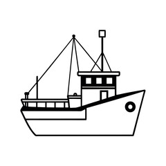 Professional Fishing Trawler Line Art for Graphic Design
