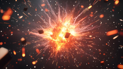Fototapeta premium Conceptual depiction of an explosion with orange and red sparks in a dramatic visual representation of energy release