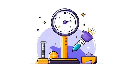 Vibrant Illustration: Measuring Weight with a Vintage Scale and Colorful Objects AI Generated