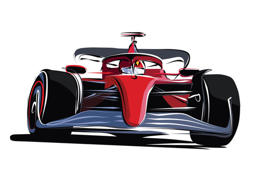 Formula car color illustration. Sports car collection for design of fliers, brochures and banners. Red colored race car