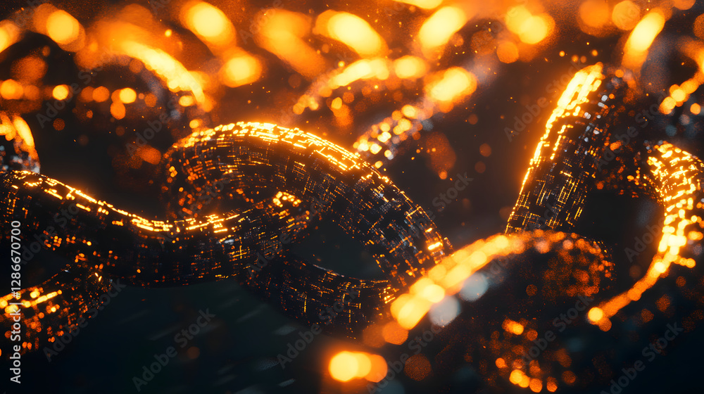 Poster Close up of a shiny metallic object illuminated in the dark with a blurred background for conceptual and artistic representation