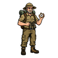 Explorer Character Holding Compass Ready for Outdoor Adventure