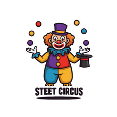 Colorful Clown Juggling Balls and Performing Street Circus Act