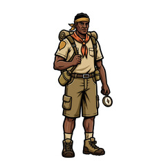 Explorer Cartoon Character with Backpack and Compass
