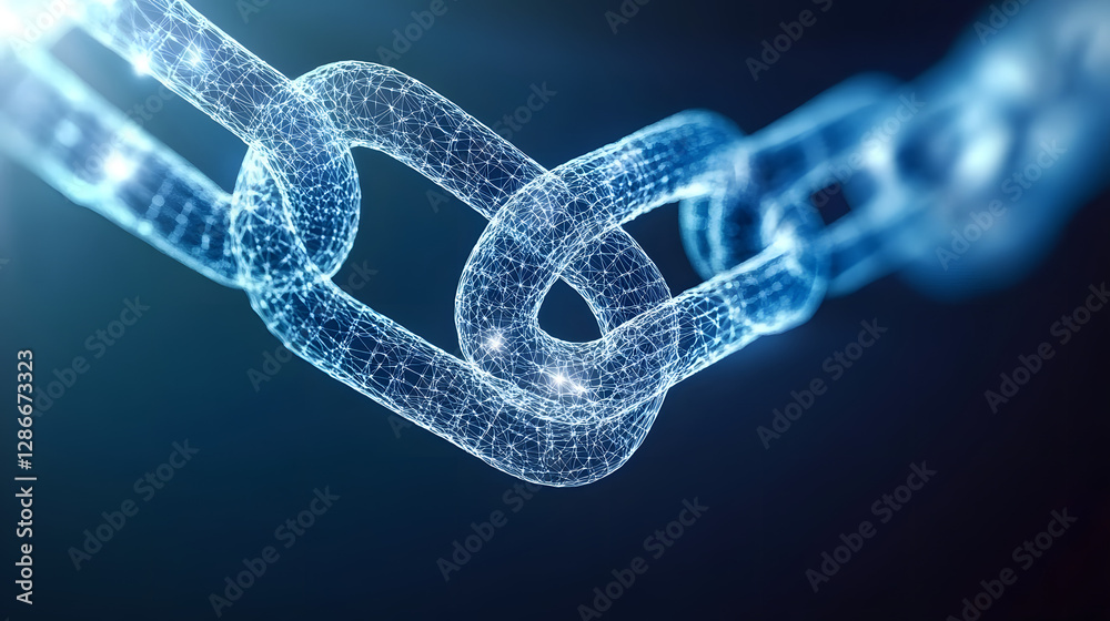 Poster Conceptual image of a glowing chain link surrounded by vibrant elements and abstract design elements