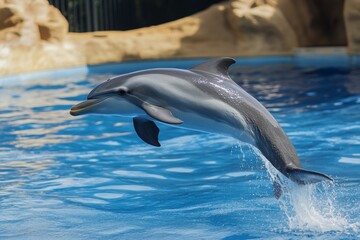 Fototapeta premium Dolphin Leaping Out of Water Marine Sanctuary Wildlife Photography Aquatic Environment Close-Up View Nature's Grace