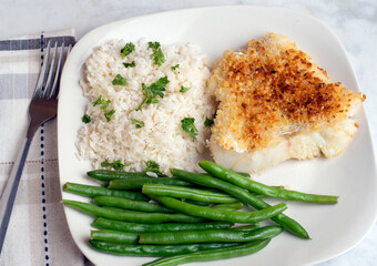 baked haddock fillet with rice and beans