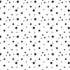 Star seamless pattern. Repeating black stars isolated on white background. repeated simple prints for design. Abstract monocrome lattice. Repeat sample. Geometric random texture. Vector illustration