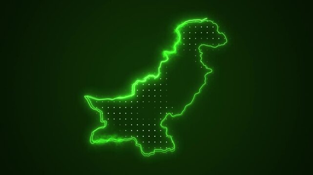 Neon Green Pakistan Map Borders Outline Loop Background