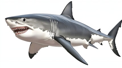 Obraz premium Great White Shark Swimming in Ocean Waters with Powerful Presence and Sharp Teeth