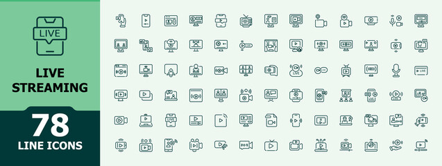 Live streaming linear icon. Includes icons for media, streaming, internet, podcast, web, record and more. Minimalist editable vector stroke. Icons for website.