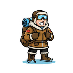 Cartoon Character of an Adventurer Ready for Cold Weather Exploration